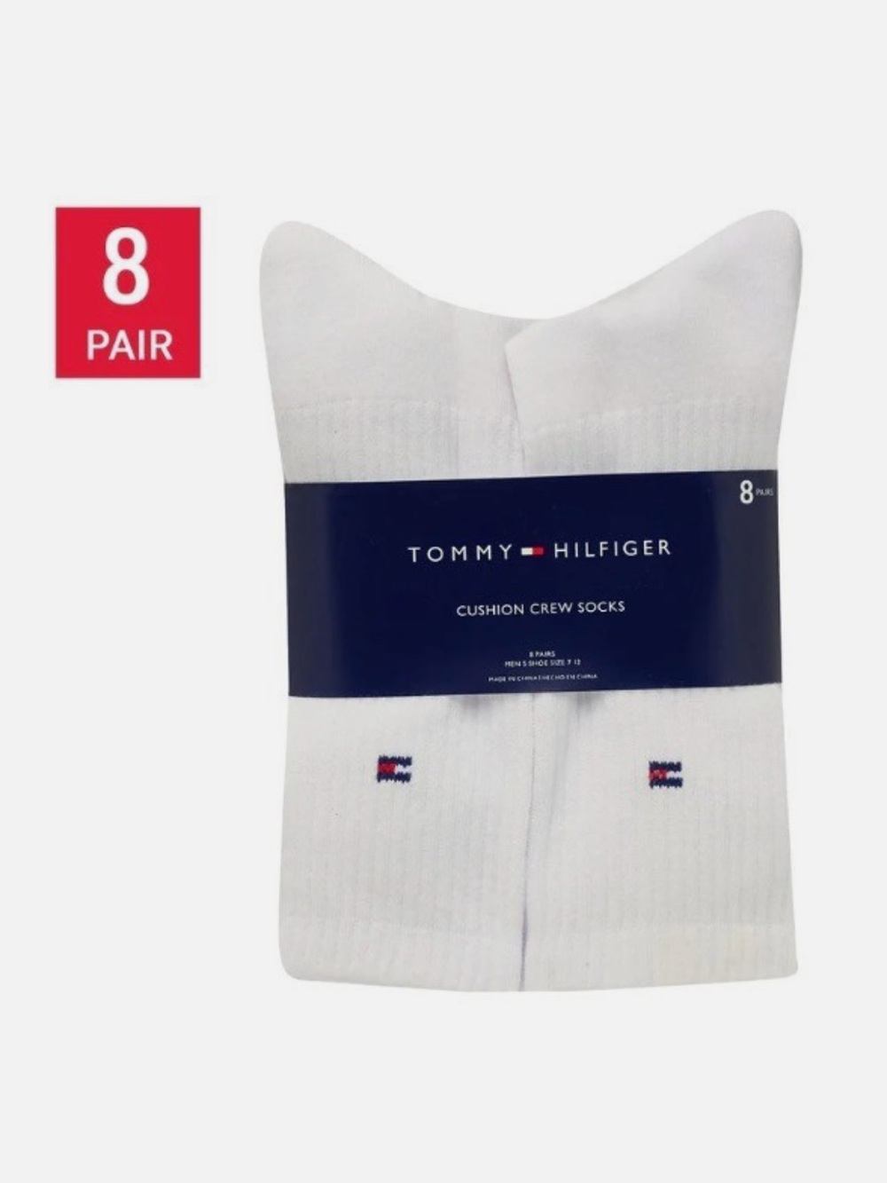 Tommy Hilfiger White Crew Cushion Socks with Logo - 8 Pack